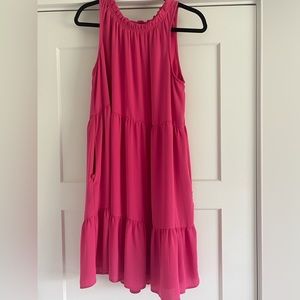 Loft pink halter dress- tiered, with pockets. Size Large. VGUC